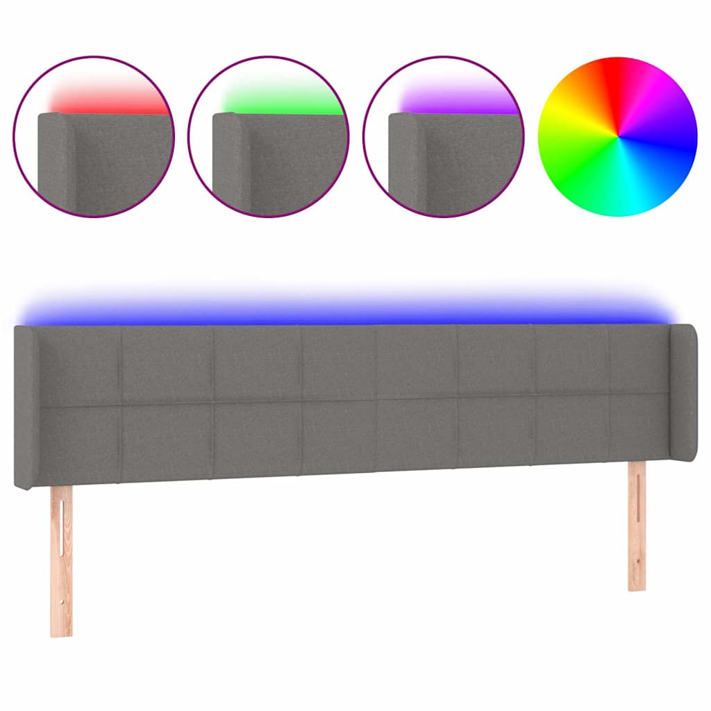 Sötétszürke szövet LED-es fejtámla 163 x 16 x 78/88 cm 2