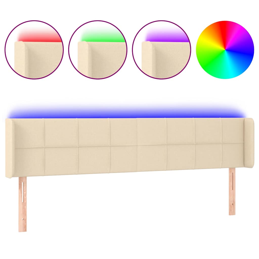 Krémszínű szövet LED-es fejtámla 163 x 16 x 78/88 cm 2