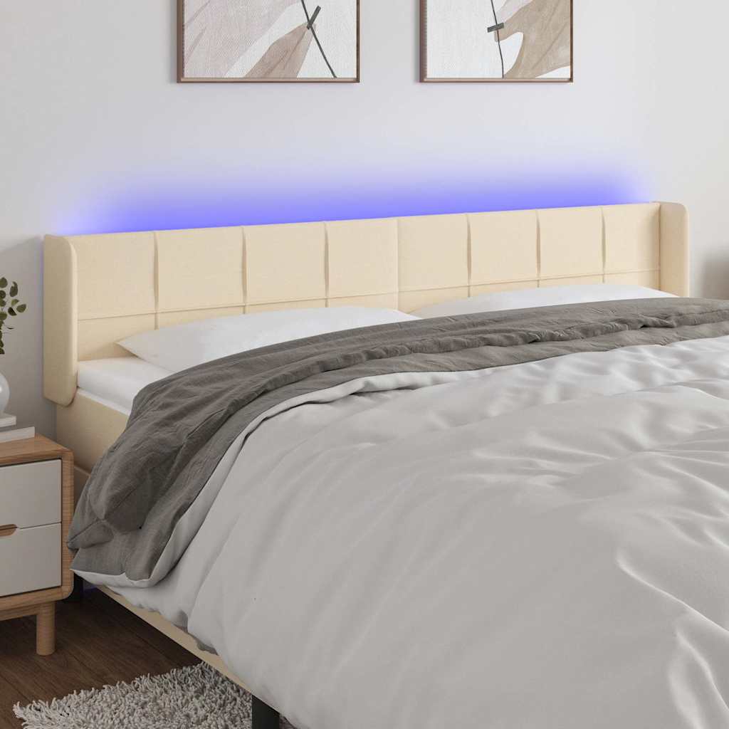 Krémszínű szövet LED-es fejtámla 163 x 16 x 78/88 cm