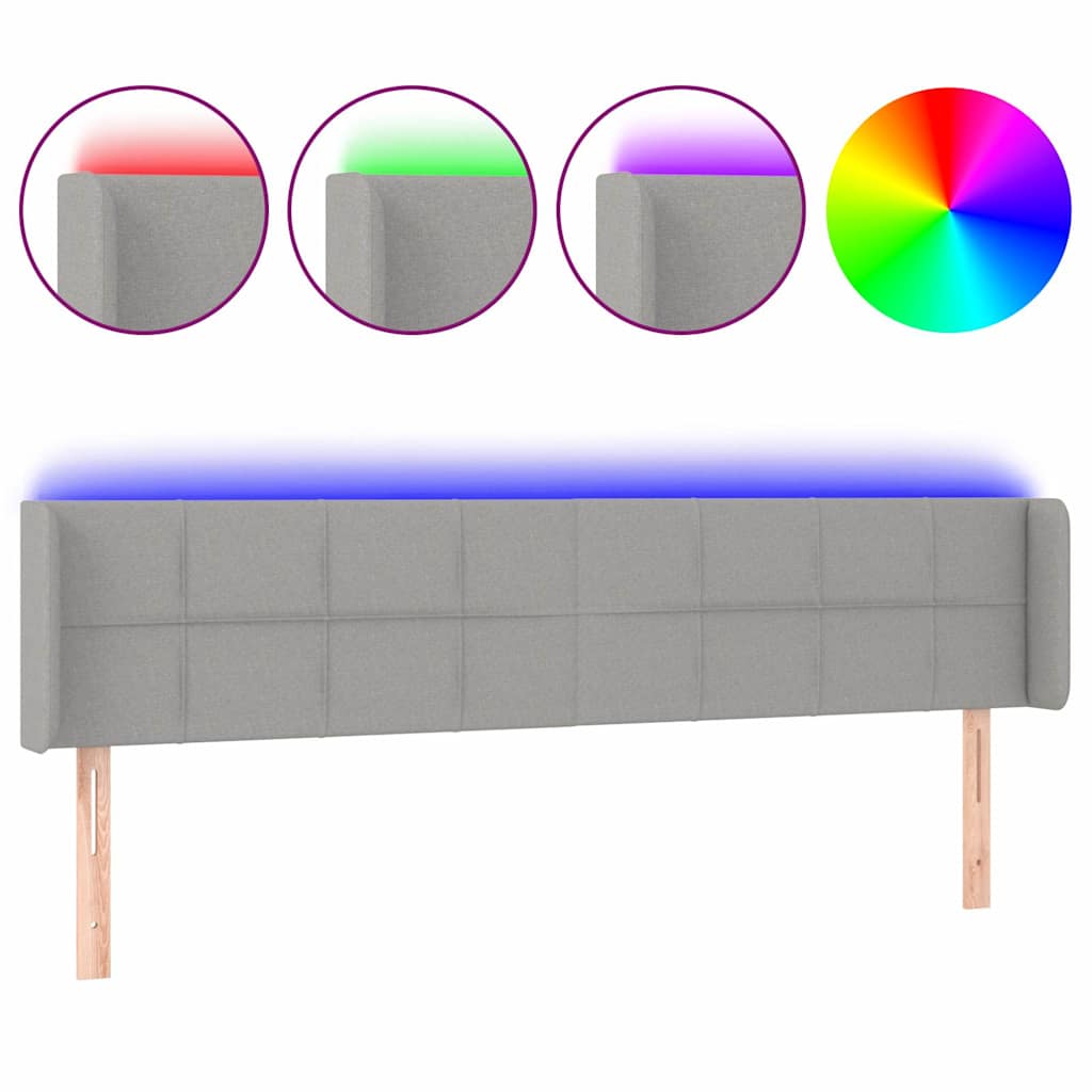 Világosszürke szövet LED-es fejtámla 203 x 16 x 78/88 cm 2