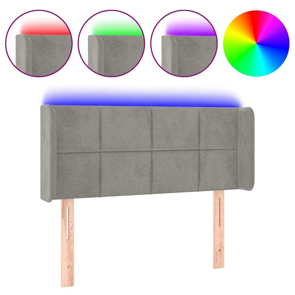 Világosszürke bársony LED-es fejtámla 93 x 16 x 78/88 cm 2