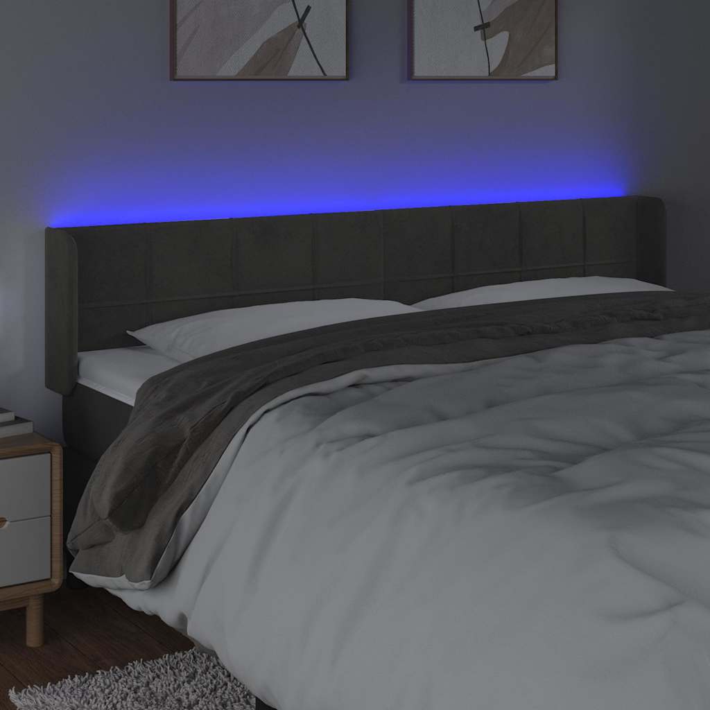 Sötétszürke bársony LED-es fejtámla 163 x 16 x 78/88 cm 4