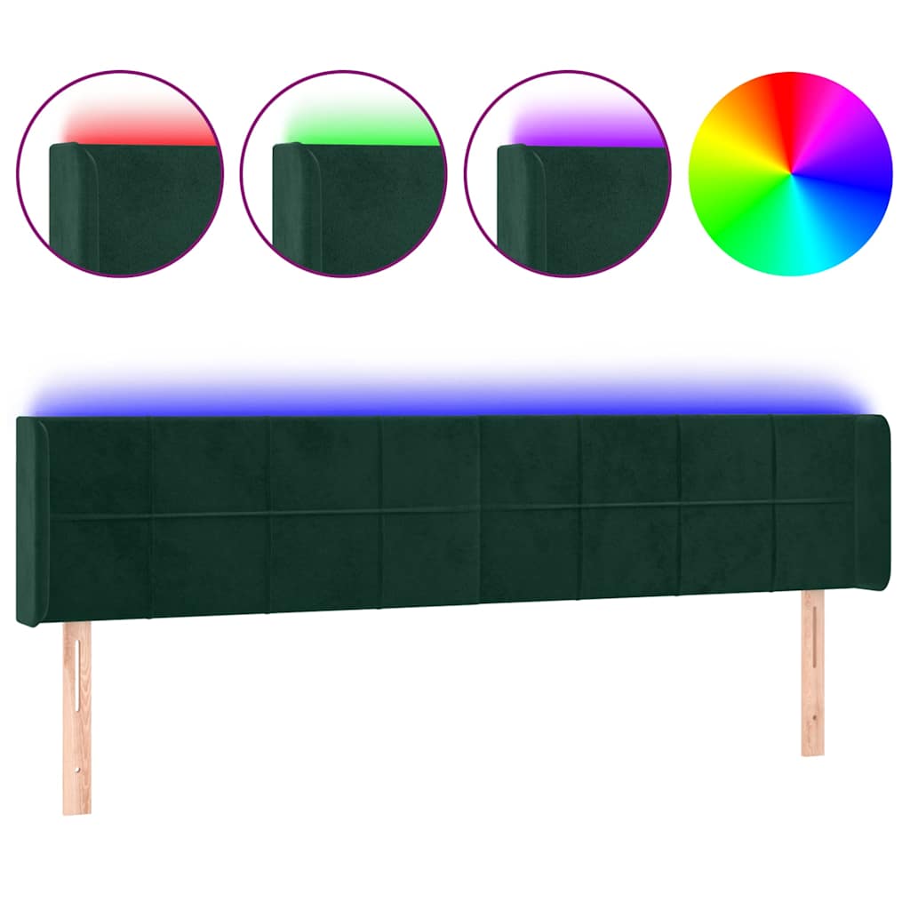 Sötétzöld bársony LED-es fejtámla 163 x 16 x 78/88 cm 2