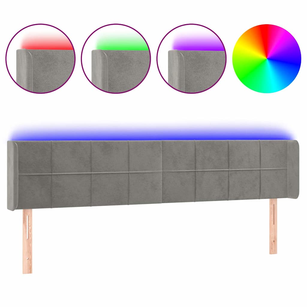 Világosszürke bársony LED-es fejtámla 203 x 16 x 78/88 cm 2