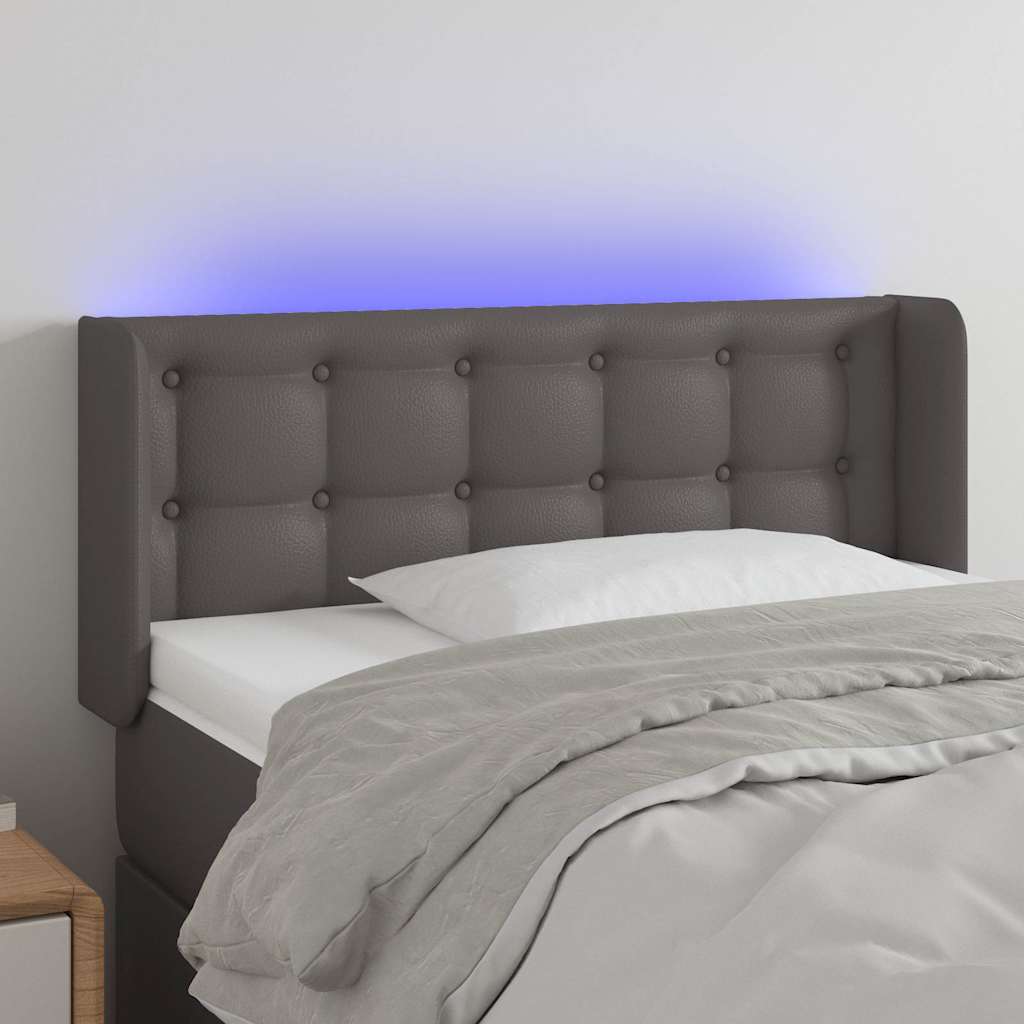 Szürke műbőr LED-es fejtámla 83x16x78/88 cm