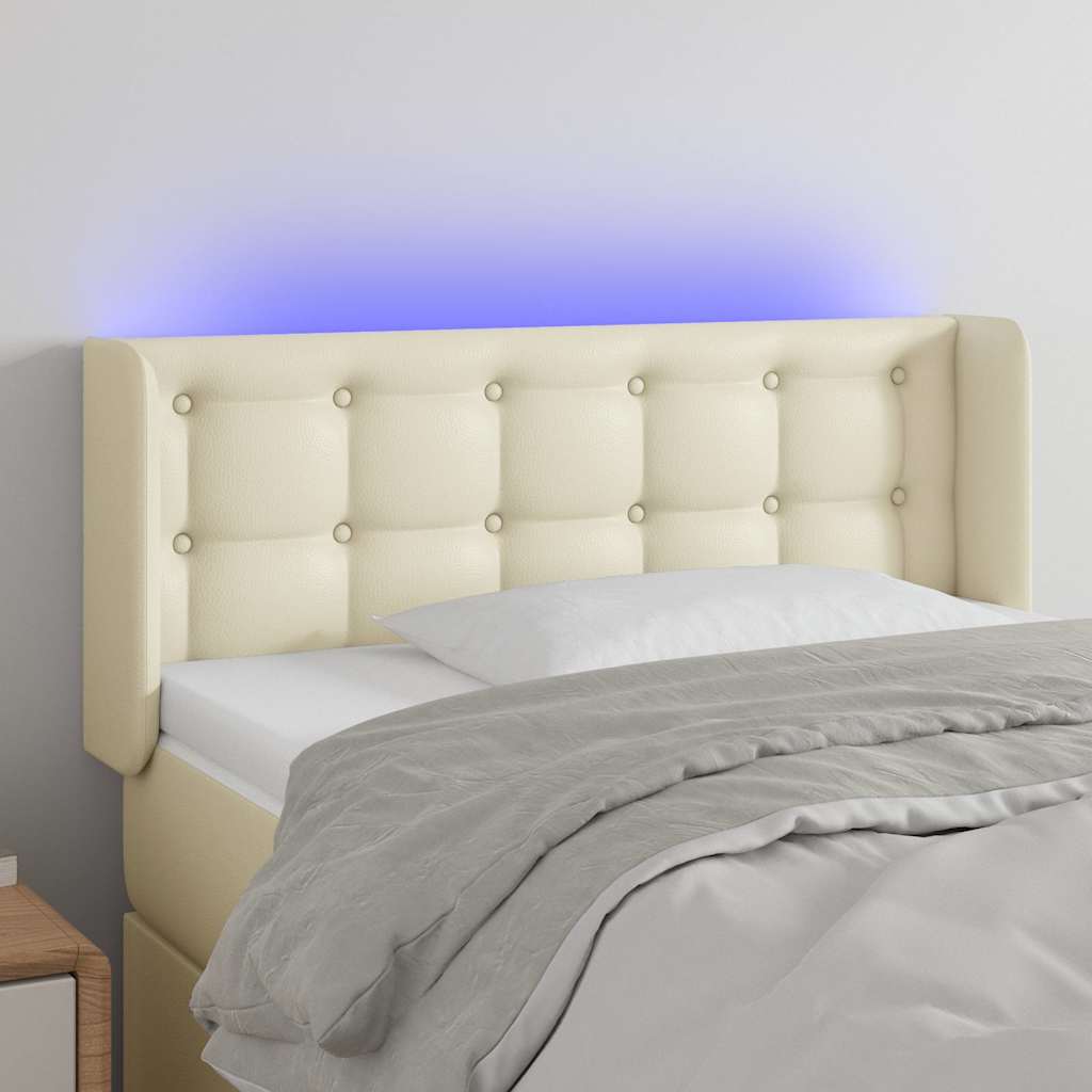 Krémszínű műbőr LED-es fejtámla 93 x 16 x 78/88 cm