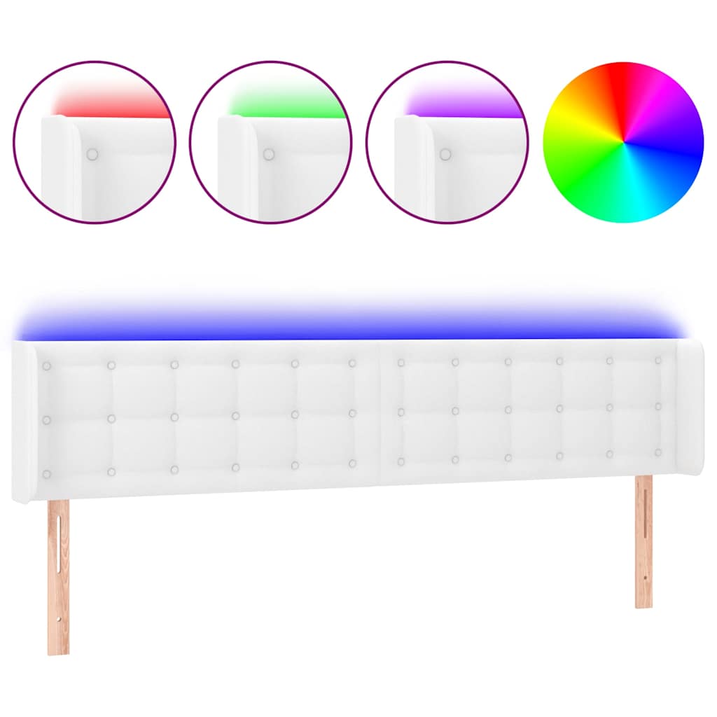 Fehér műbőr LED-es fejtámla 163x16x78/88 cm 2