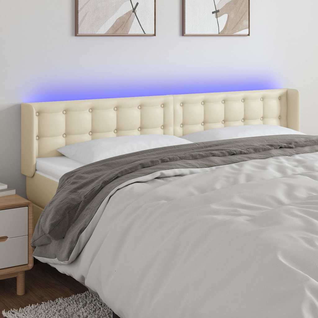 Krémszínű műbőr LED-es fejtámla 183 x 16 x 78/88 cm