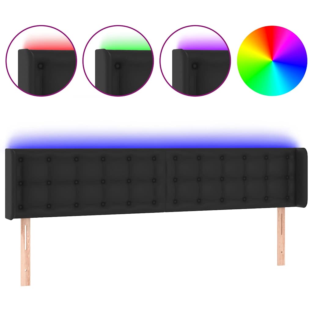 Fekete műbőr LED-es fejtámla 203 x 16 x 78/88 cm 2