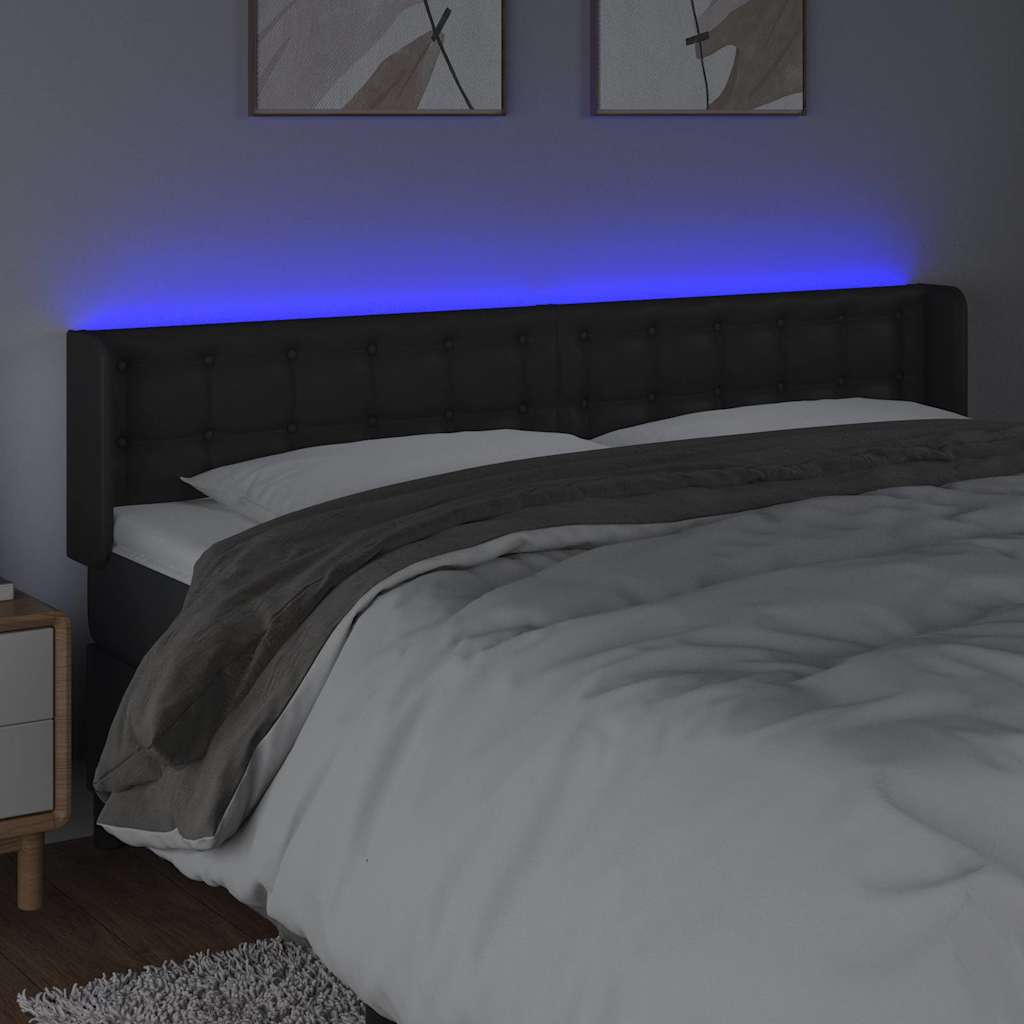 Fekete műbőr LED-es fejtámla 203 x 16 x 78/88 cm 4