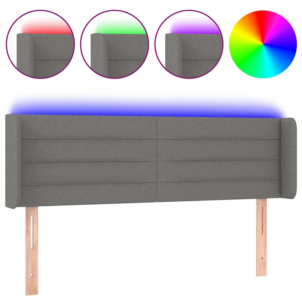 Sötétszürke szövet LED-es fejtámla 147 x 16 x 78/88 cm 2