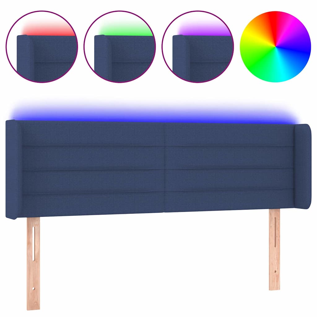 Kék szövet LED-es fejtámla 147 x 16 x 78/88 cm 2