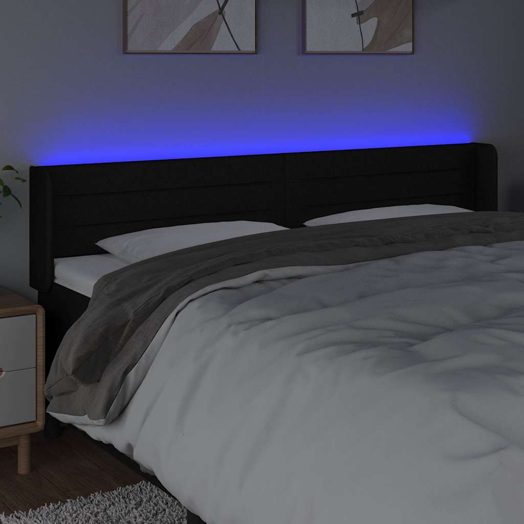 Fekete szövet LED-es fejtámla 163 x 16 x 78/88 cm 4