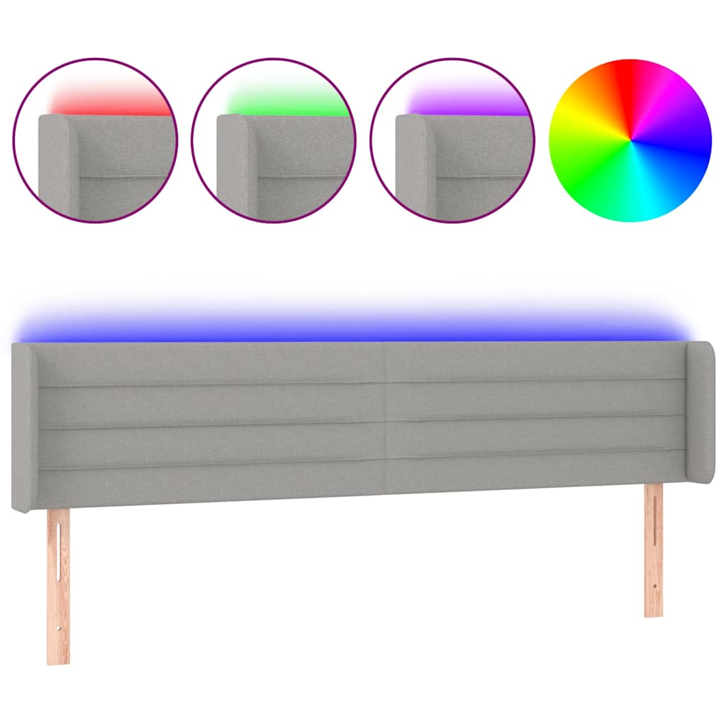 Világosszürke szövet LED-es fejtámla 183 x 16 x 78/88 cm 2