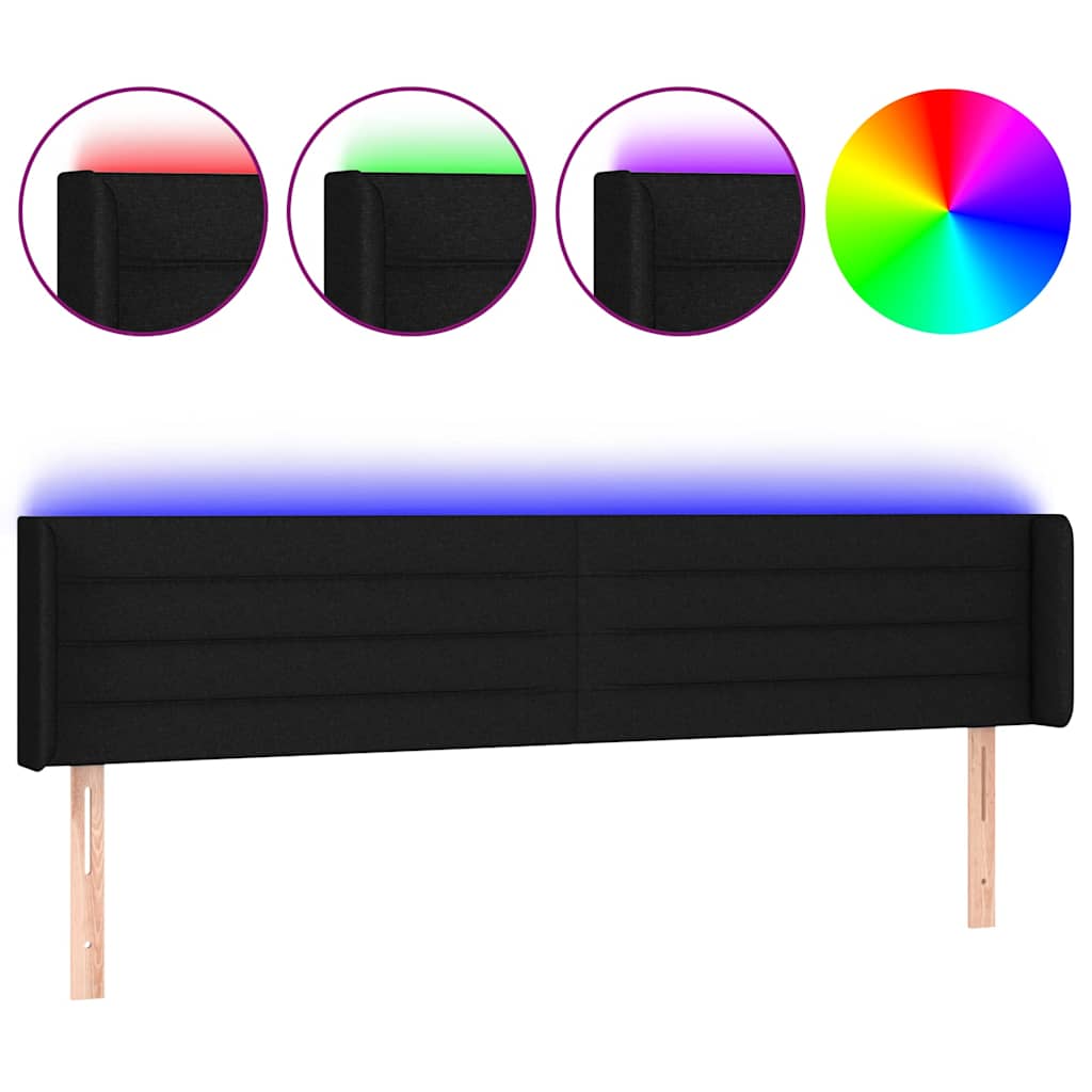 Fekete szövet LED-es fejtámla 203 x 16 x 78/88 cm 2