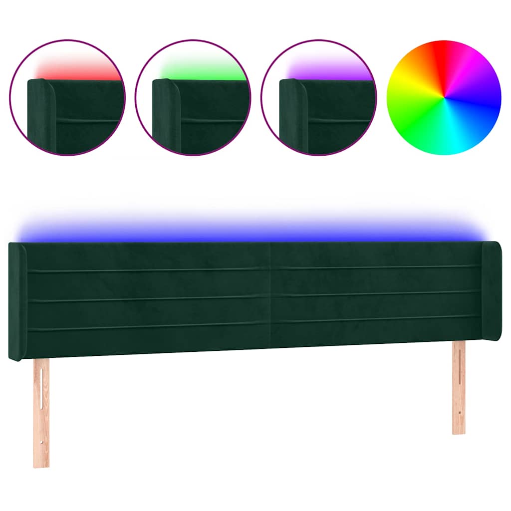 Sötétzöld bársony LED-es fejtámla 163 x 16 x 78/88 cm 2
