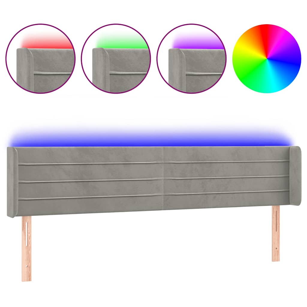 Világosszürke bársony LED-es fejtámla 203 x 16 x 78/88 cm 2