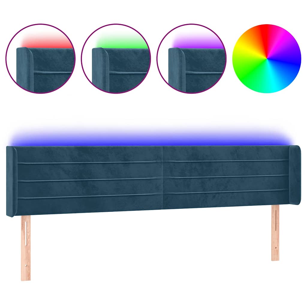 Sötétkék bársony LED-es fejtámla 203 x 16 x 78/88 cm 2