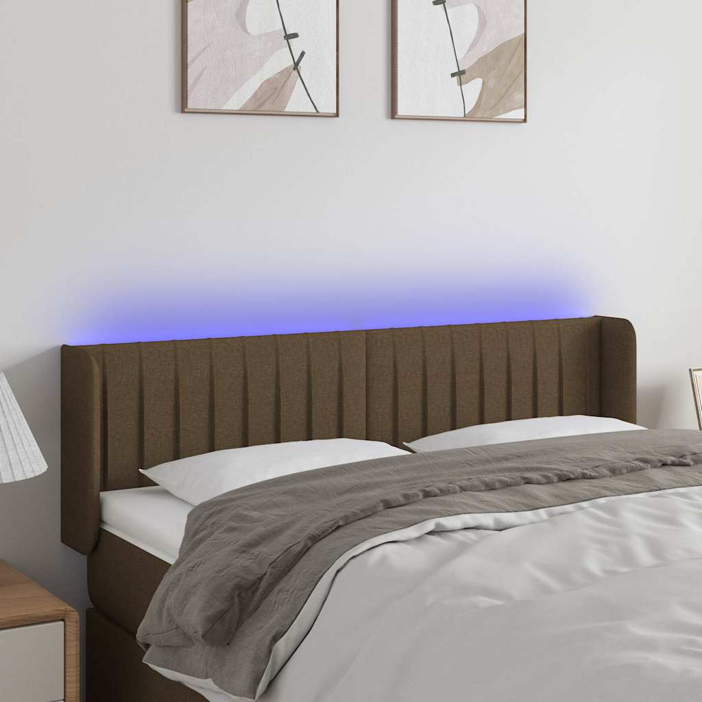 Sötétbarna szövet LED-es fejtámla 147 x 16 x 78/88 cm