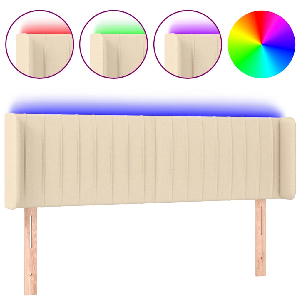 Krémszínű szövet LED-es fejtámla 147 x 16 x 78/88 cm 2