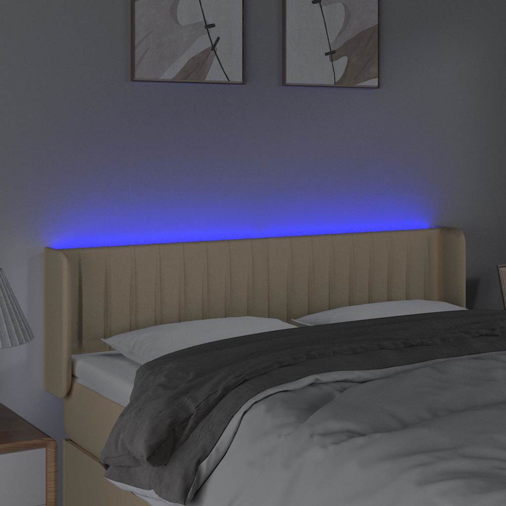 Krémszínű szövet LED-es fejtámla 147 x 16 x 78/88 cm 4