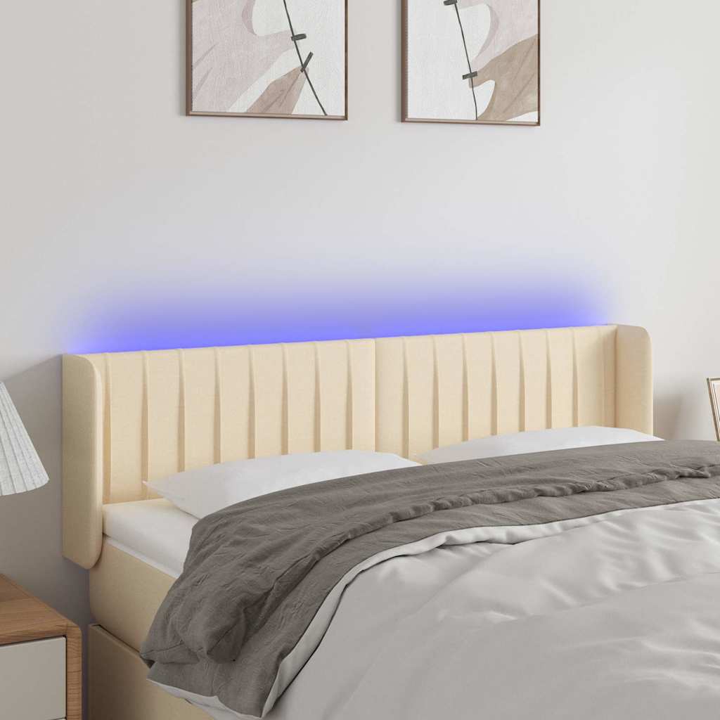 Krémszínű szövet LED-es fejtámla 147 x 16 x 78/88 cm
