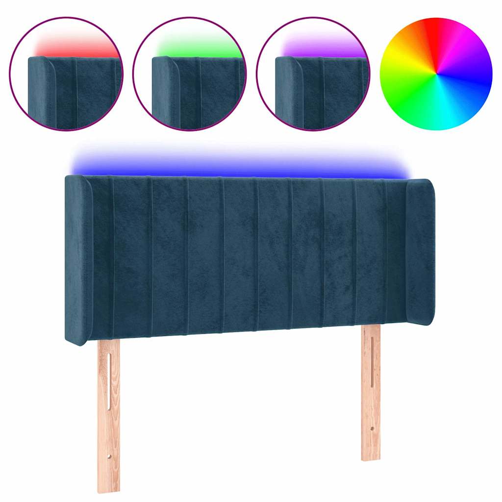Sötétkék bársony LED-es fejtámla 83 x 16 x 78/88 cm 2