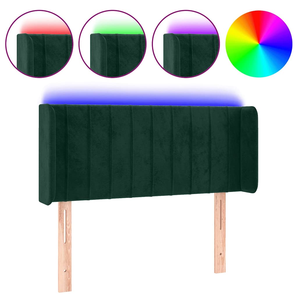 Sötétzöld bársony LED-es fejtámla 93 x 16 x 78/88 cm 2