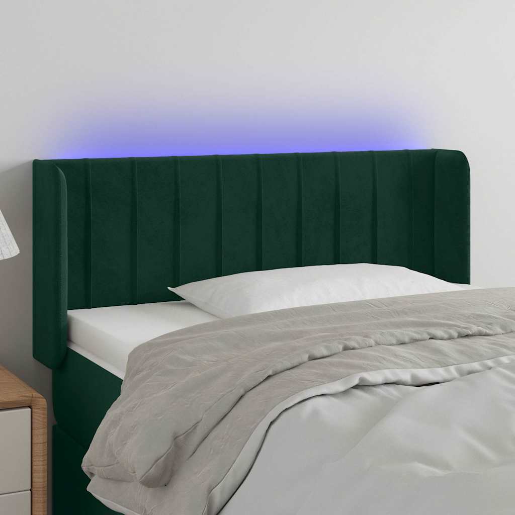 Sötétzöld bársony LED-es fejtámla 93 x 16 x 78/88 cm