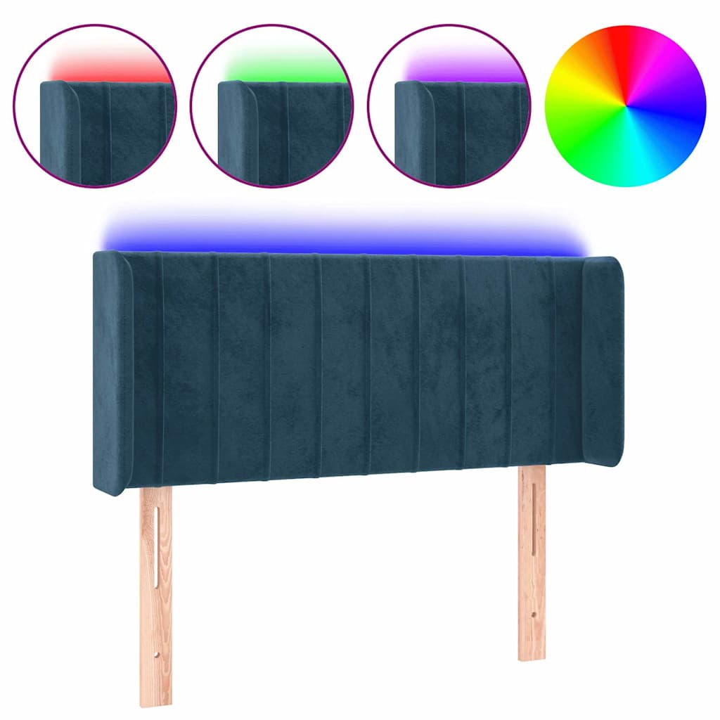 Sötétkék bársony LED-es fejtámla 103 x 16 x 78/88 cm 2