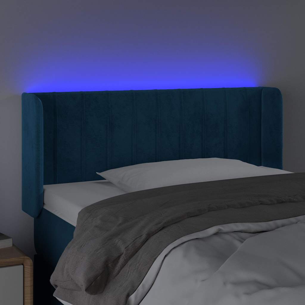 Sötétkék bársony LED-es fejtámla 103 x 16 x 78/88 cm 4