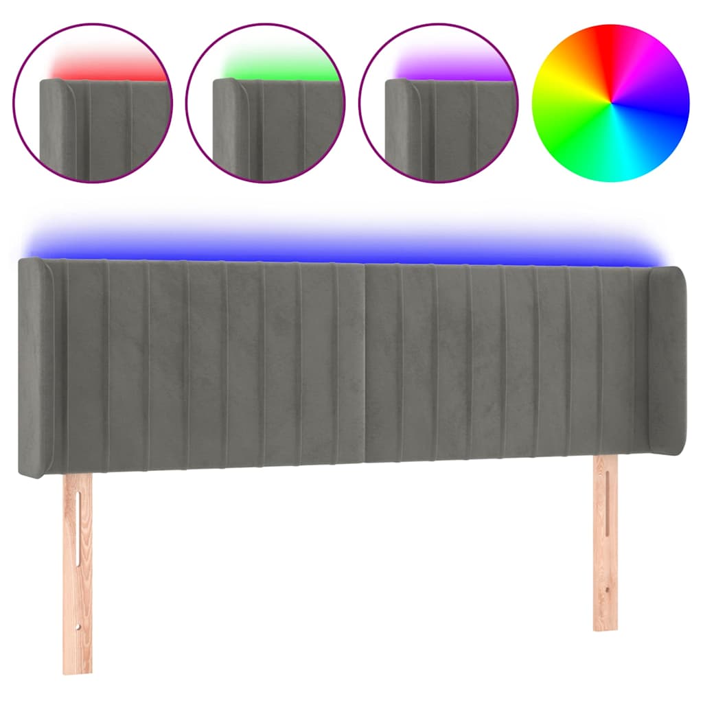 Világosszürke bársony LED-es fejtámla 147 x 16 x 78/88 cm 2