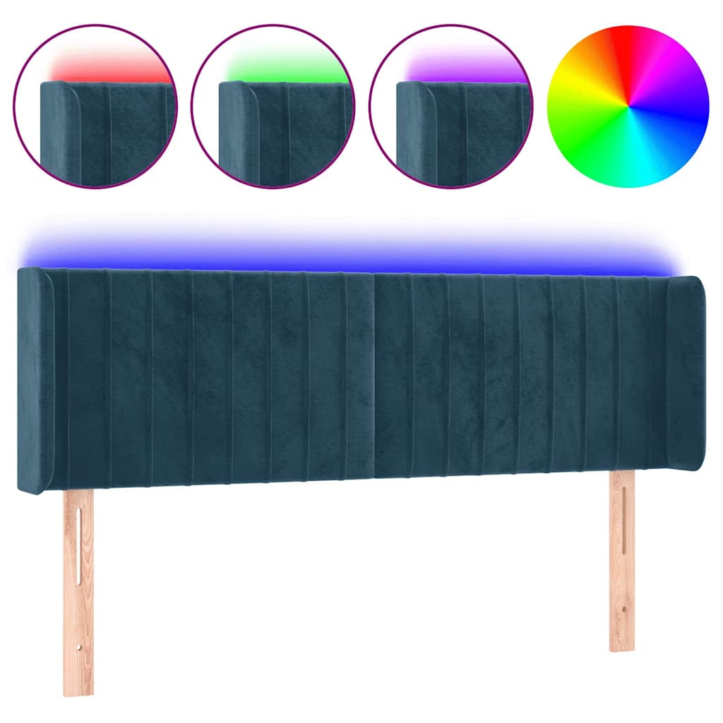 Sötétkék bársony LED-es fejtámla 147 x 16 x 78/88 cm 2