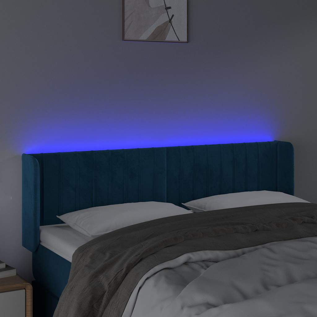 Sötétkék bársony LED-es fejtámla 147 x 16 x 78/88 cm 4