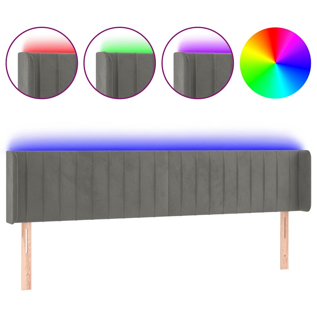 Sötétszürke bársony LED-es fejtámla 163 x 16 x 78/88 cm 2