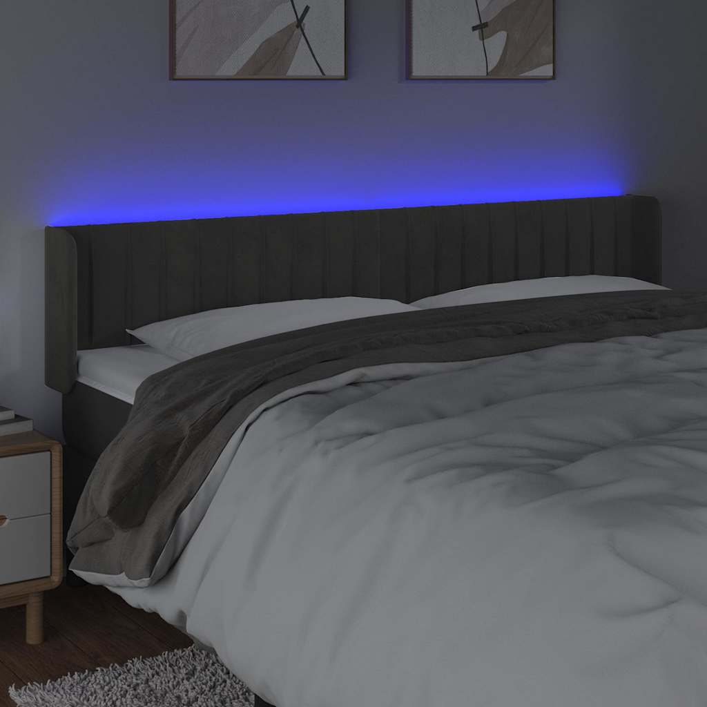 Sötétszürke bársony LED-es fejtámla 163 x 16 x 78/88 cm 4