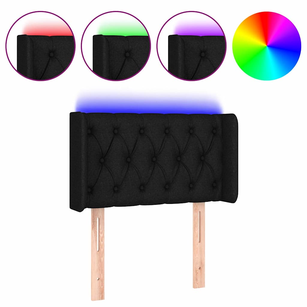 Fekete szövet LED-es fejtámla 83 x 16 x 78/88 cm 2