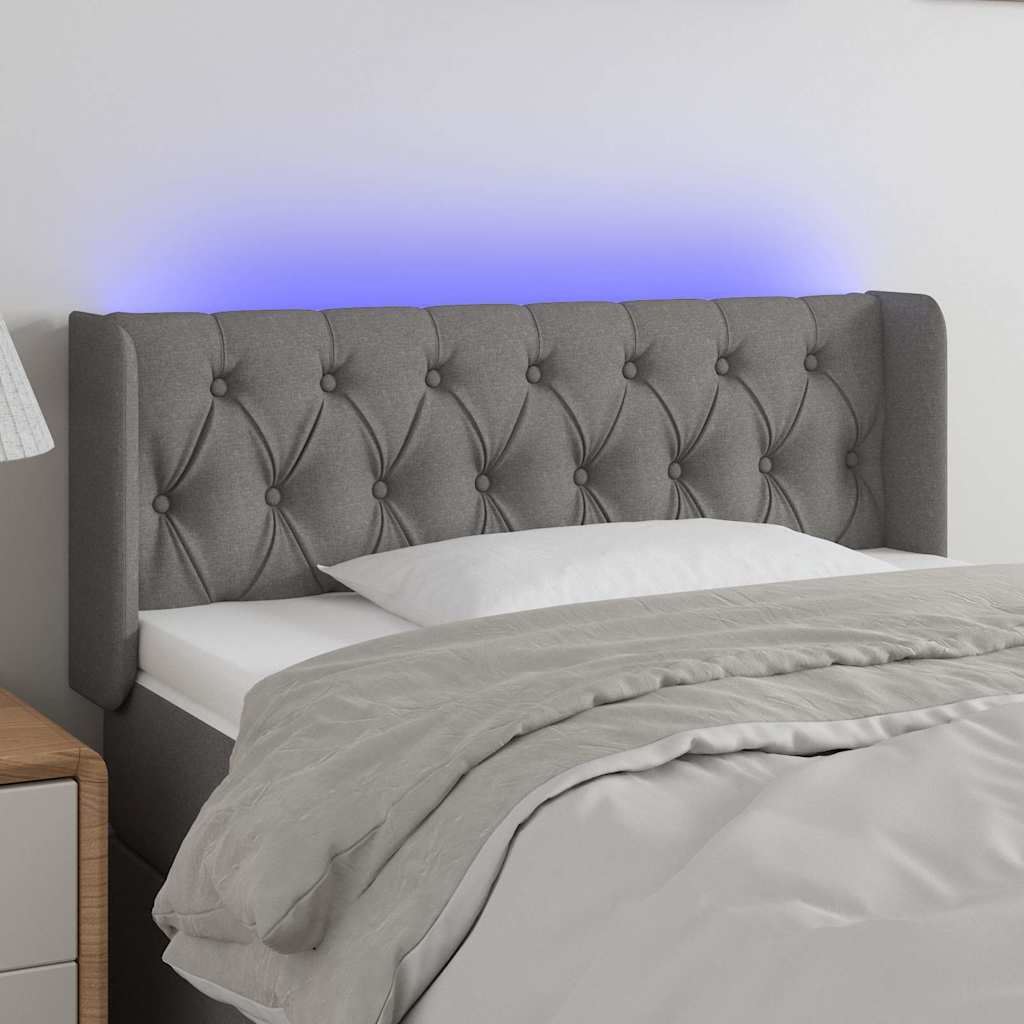 Sötétszürke szövet LED-es fejtámla 93 x 16 x 78/88 cm
