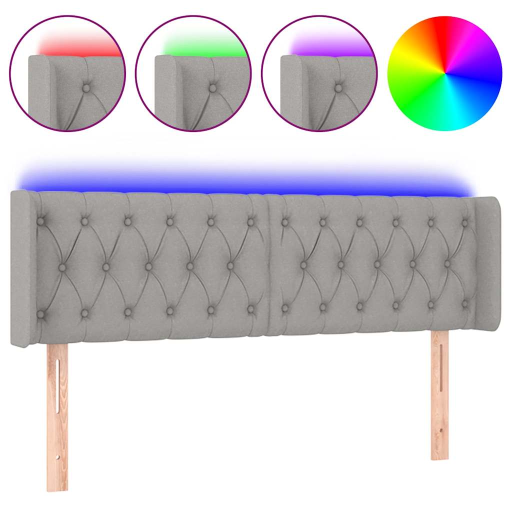 Világosszürke szövet LED-es fejtámla 147 x 16 x 78/88 cm 2