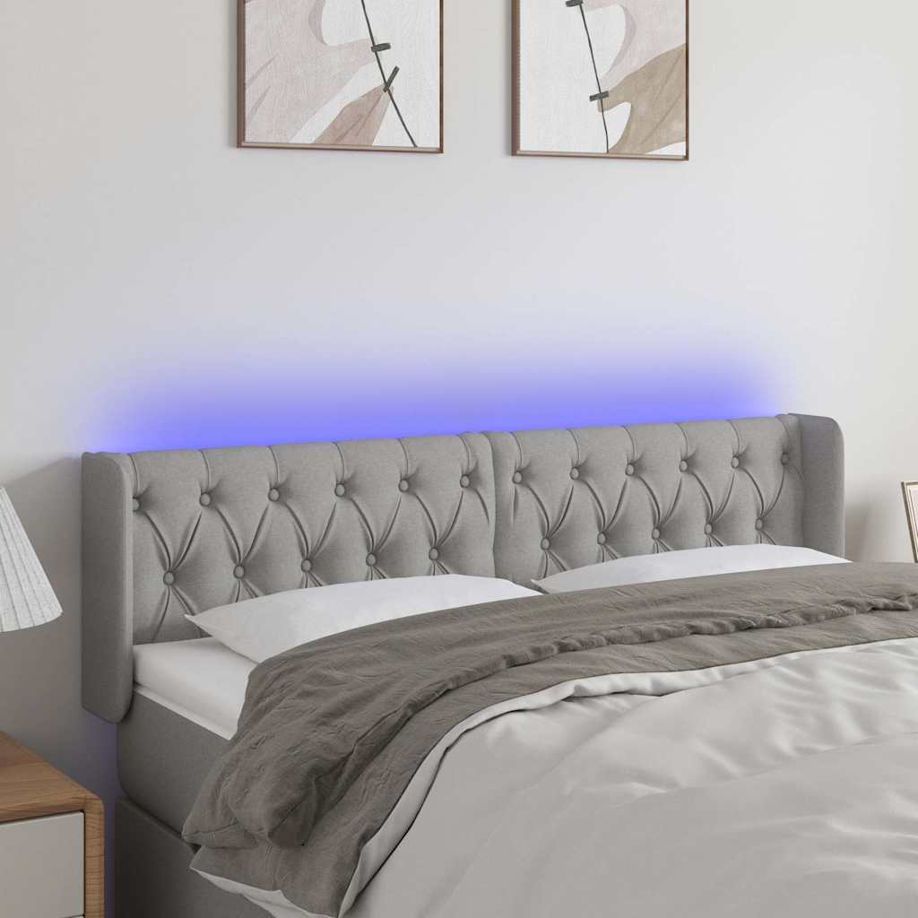Világosszürke szövet LED-es fejtámla 147 x 16 x 78/88 cm