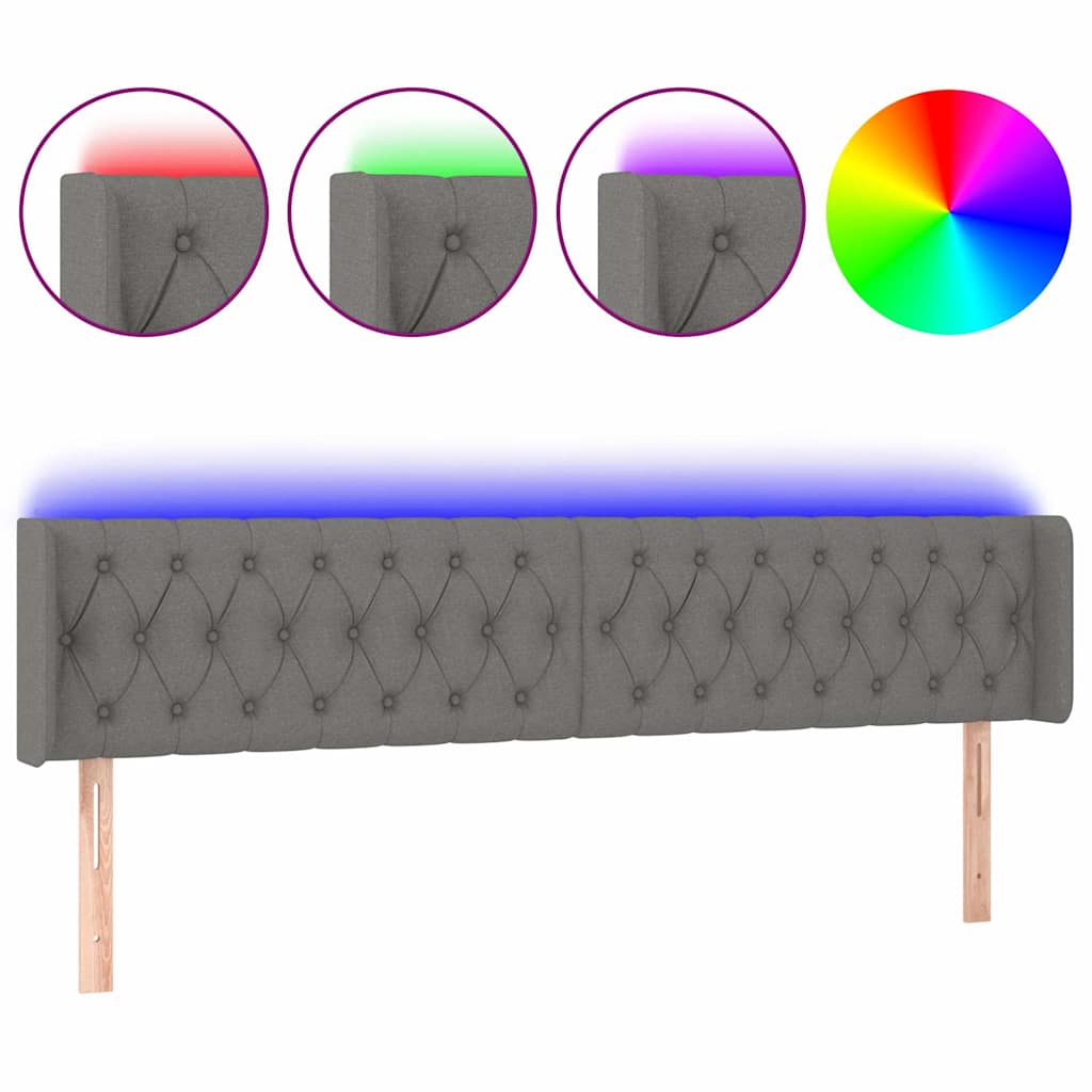 Sötétszürke szövet LED-es fejtámla 183 x 16 x 78/88 cm 2