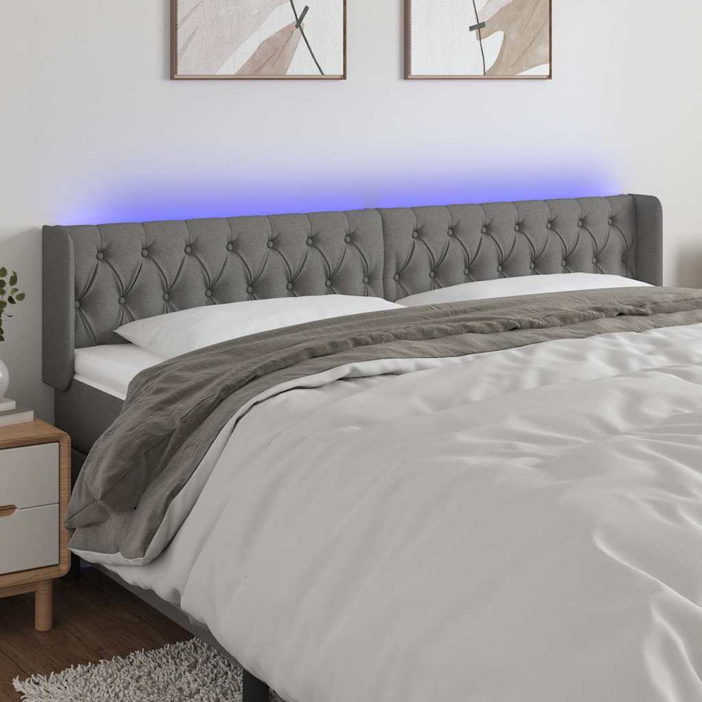 Sötétszürke szövet LED-es fejtámla 183 x 16 x 78/88 cm