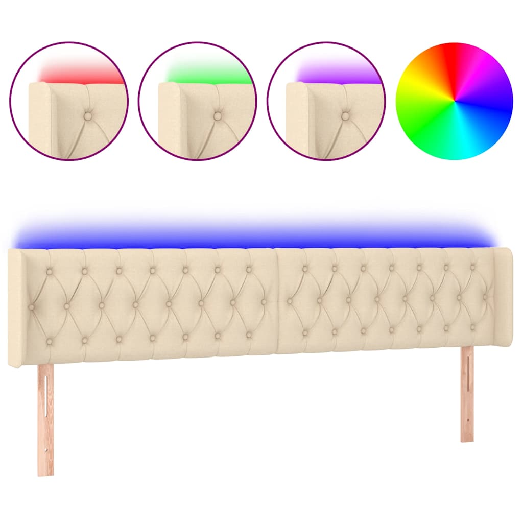 Krémszínű szövet LED-es fejtámla 183 x 16 x 78/88 cm 2