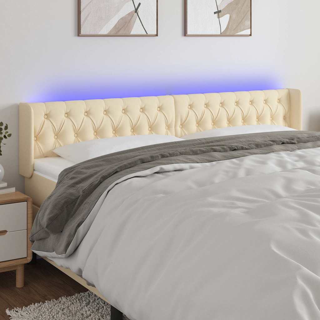 Krémszínű szövet LED-es fejtámla 183 x 16 x 78/88 cm