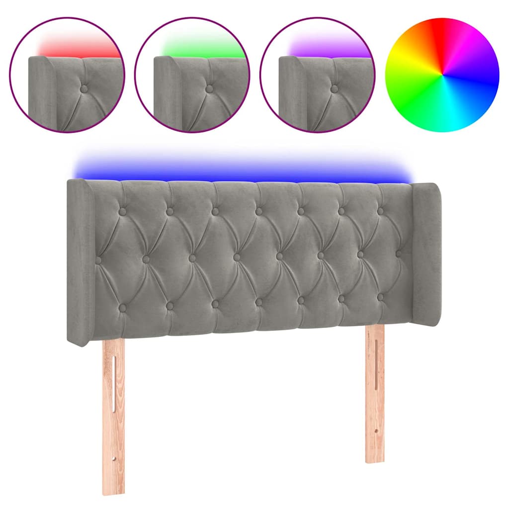 Világosszürke bársony LED-es fejtámla 93 x 16 x 78/88 cm 2