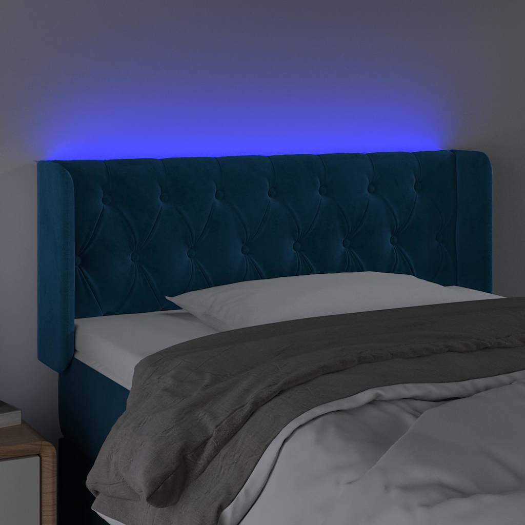 Sötétkék bársony LED-es fejtámla 103 x 16 x 78/88 cm 4