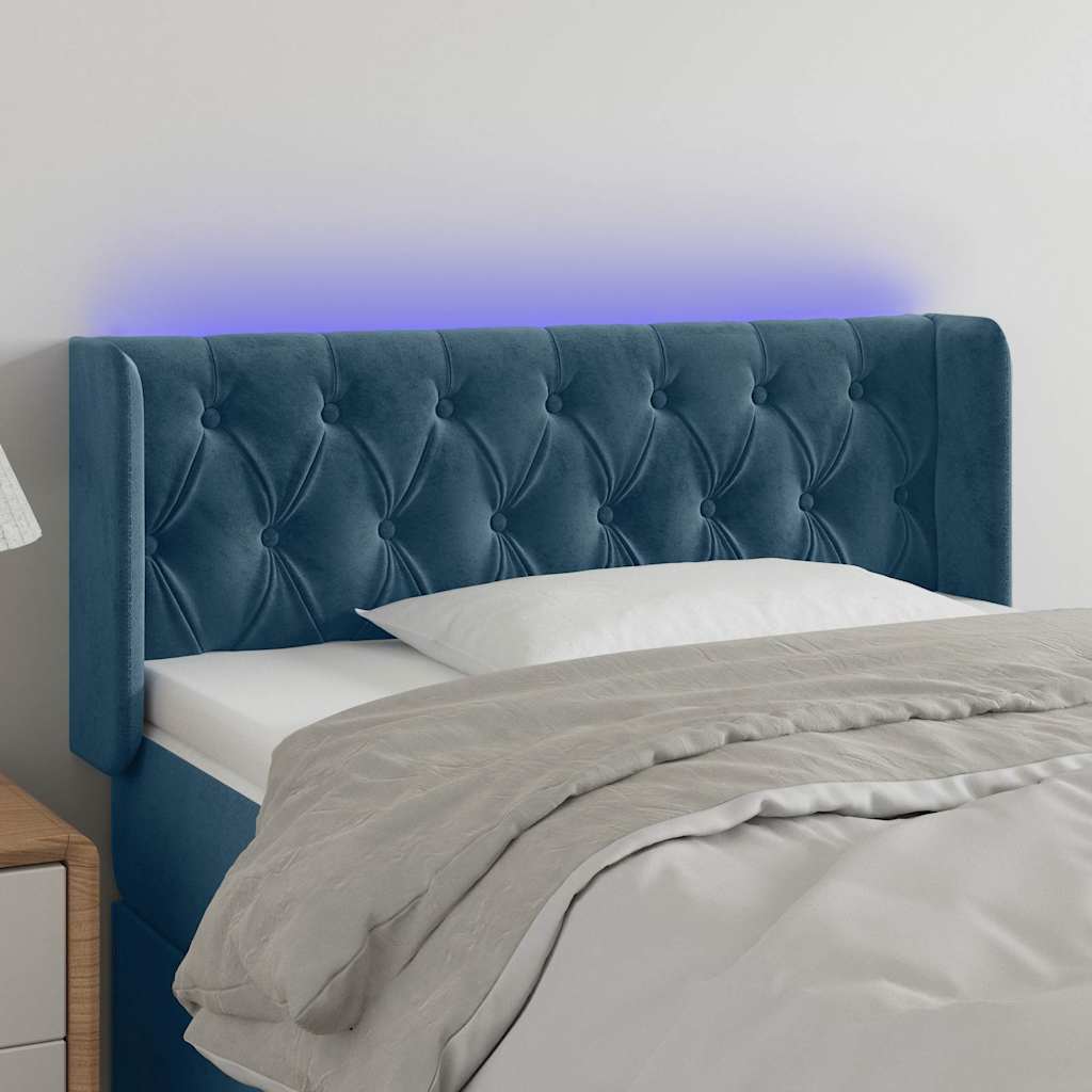 Sötétkék bársony LED-es fejtámla 103 x 16 x 78/88 cm