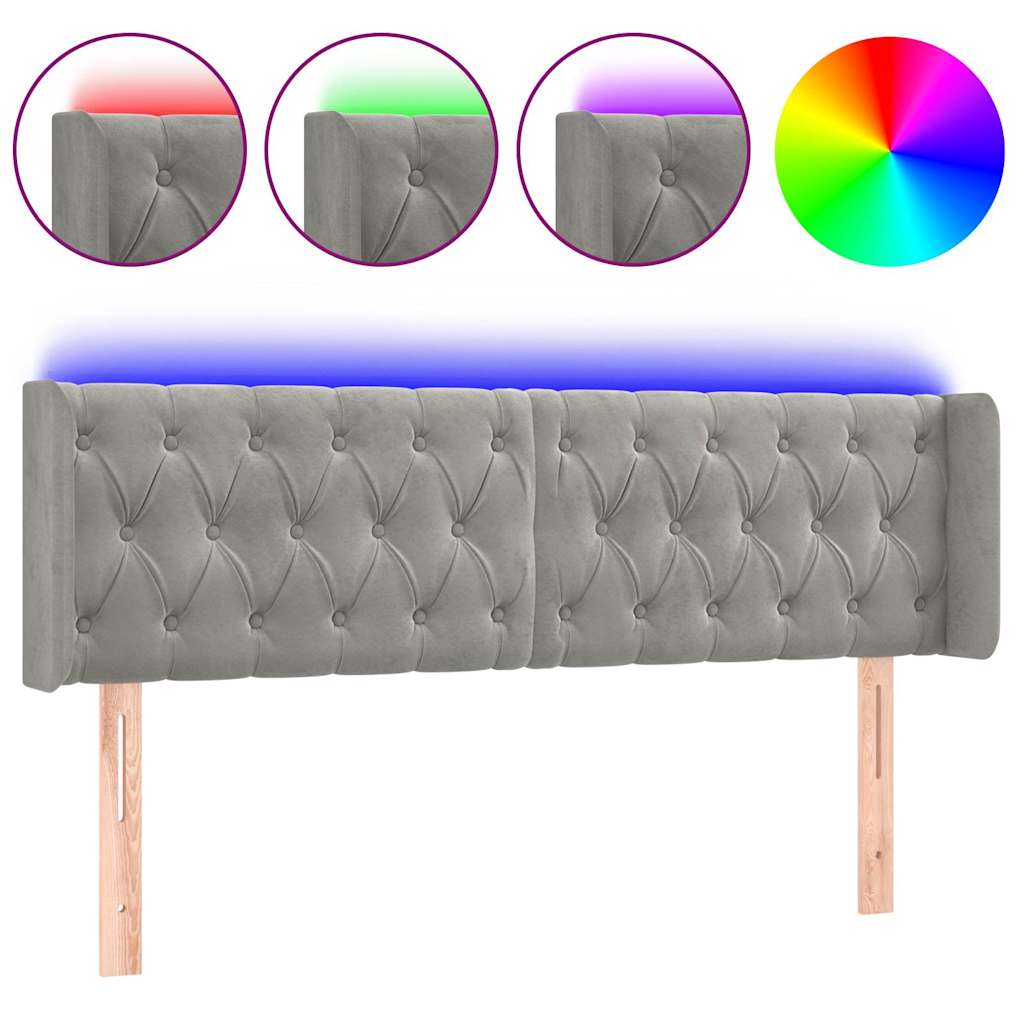 Világosszürke bársony LED-es fejtámla 147 x 16 x 78/88 cm 2