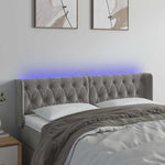 Világosszürke bársony LED-es fejtámla 147 x 16 x 78/88 cm