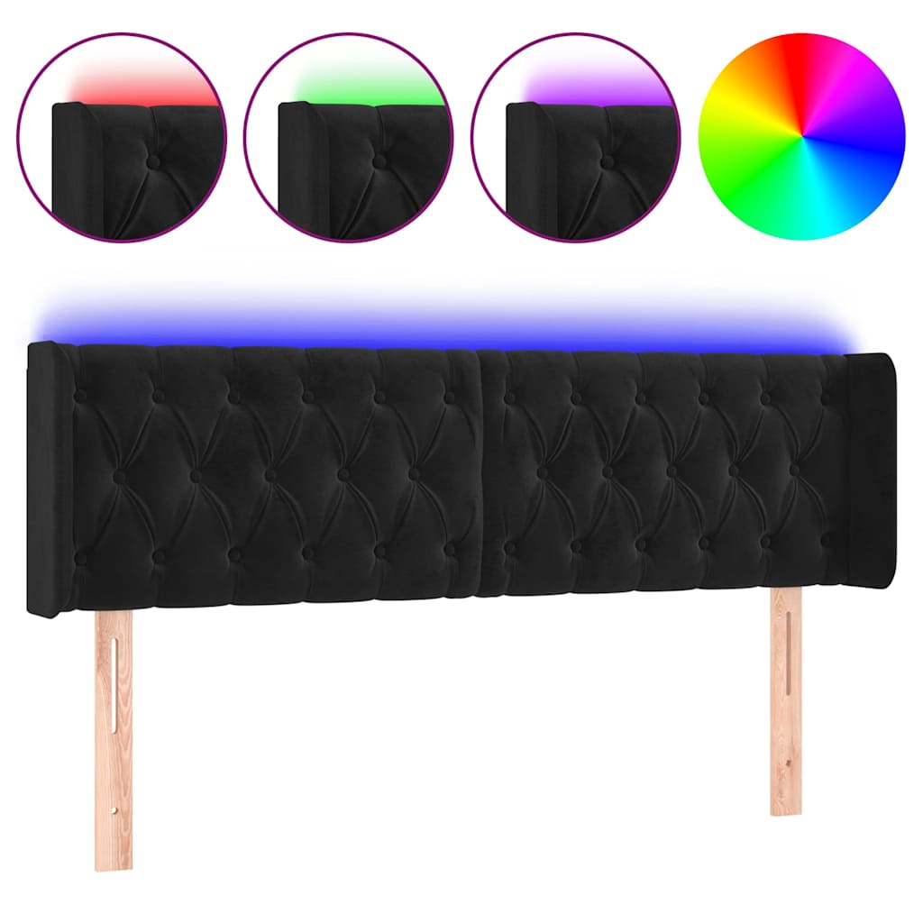 Fekete bársony LED-es fejtámla 147 x 16 x 78/88 cm 2